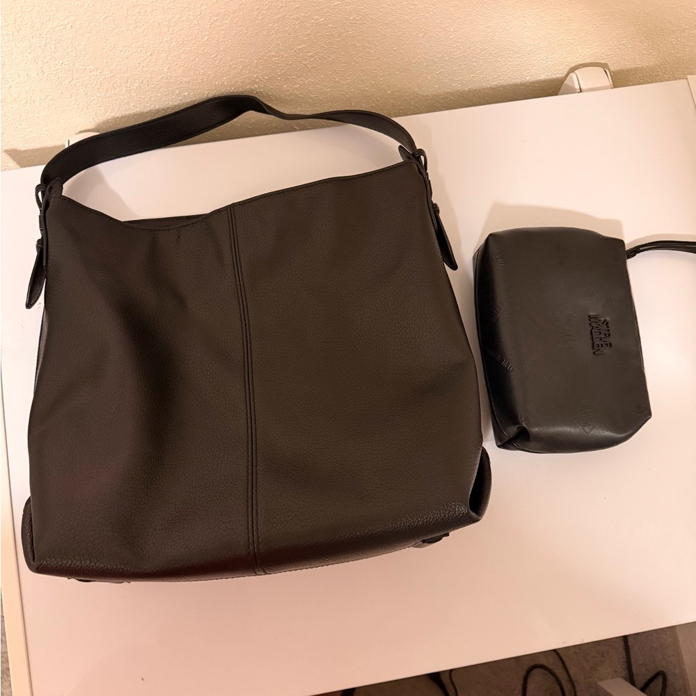 Steve Madden Black Tote Bag with Pouch - Picture 9 of 11